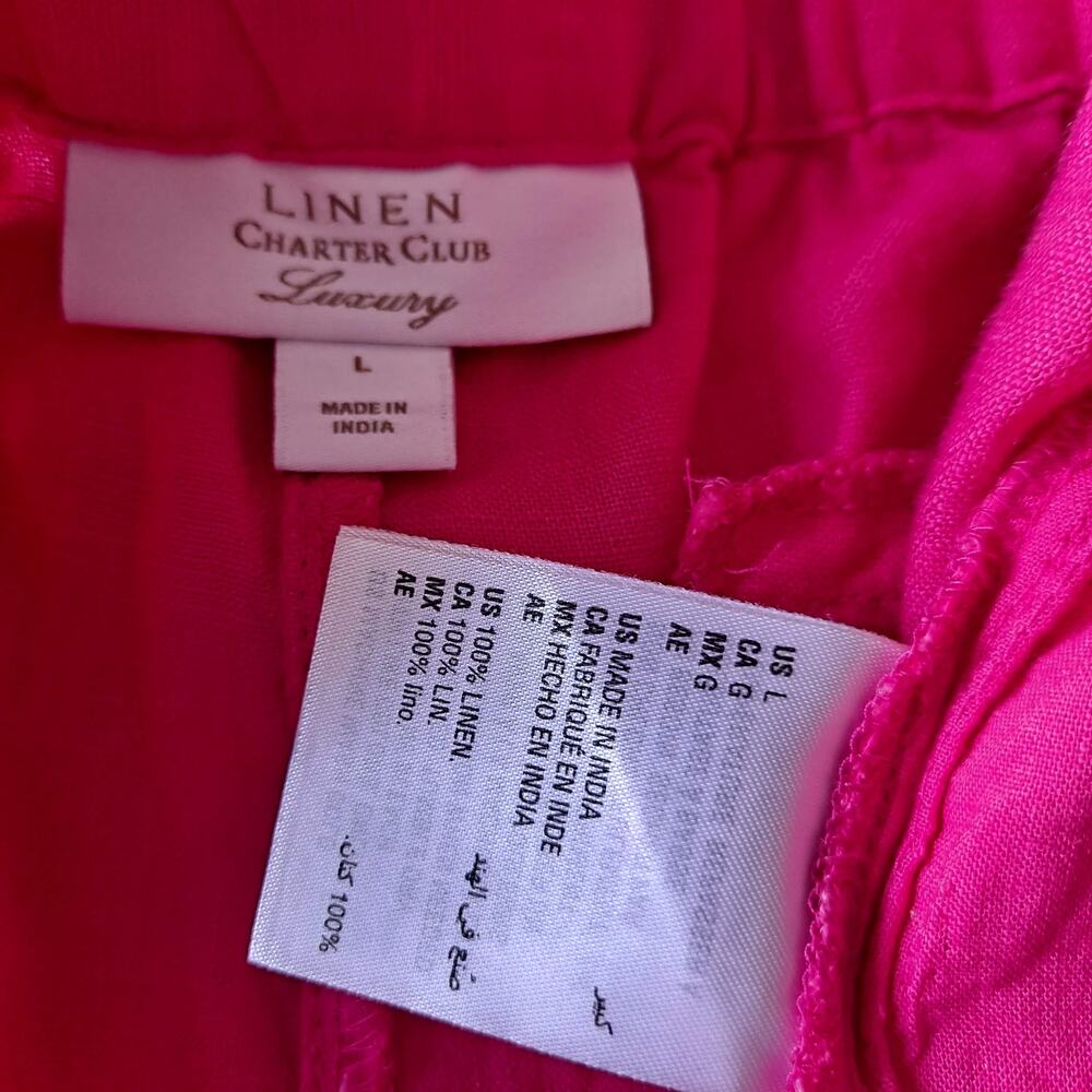 Charter Club Pink Luxury Elastic Waist Wide Leg Linen Pants w Drawstrings - L - Picture 11 of 13
